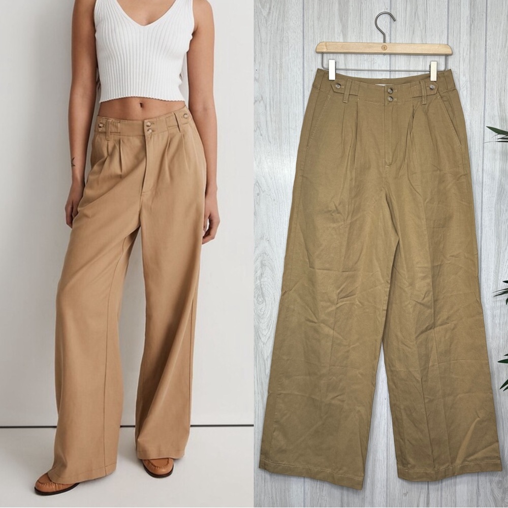 Madewell The Harlow Wide-Leg Drapey Pant Linen Blend Seed Khaki size 2 NG521